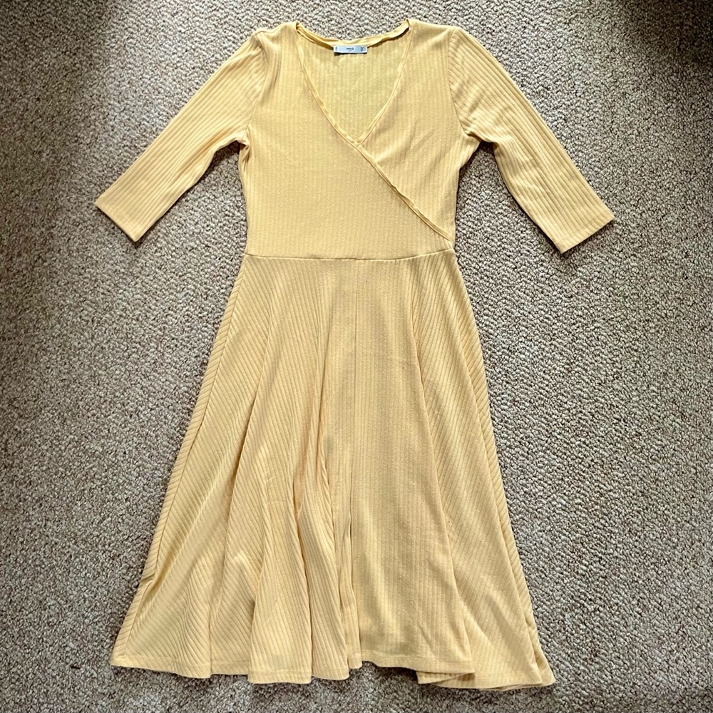 Yellow Mango brand wrap dress with 3/4 sleeves